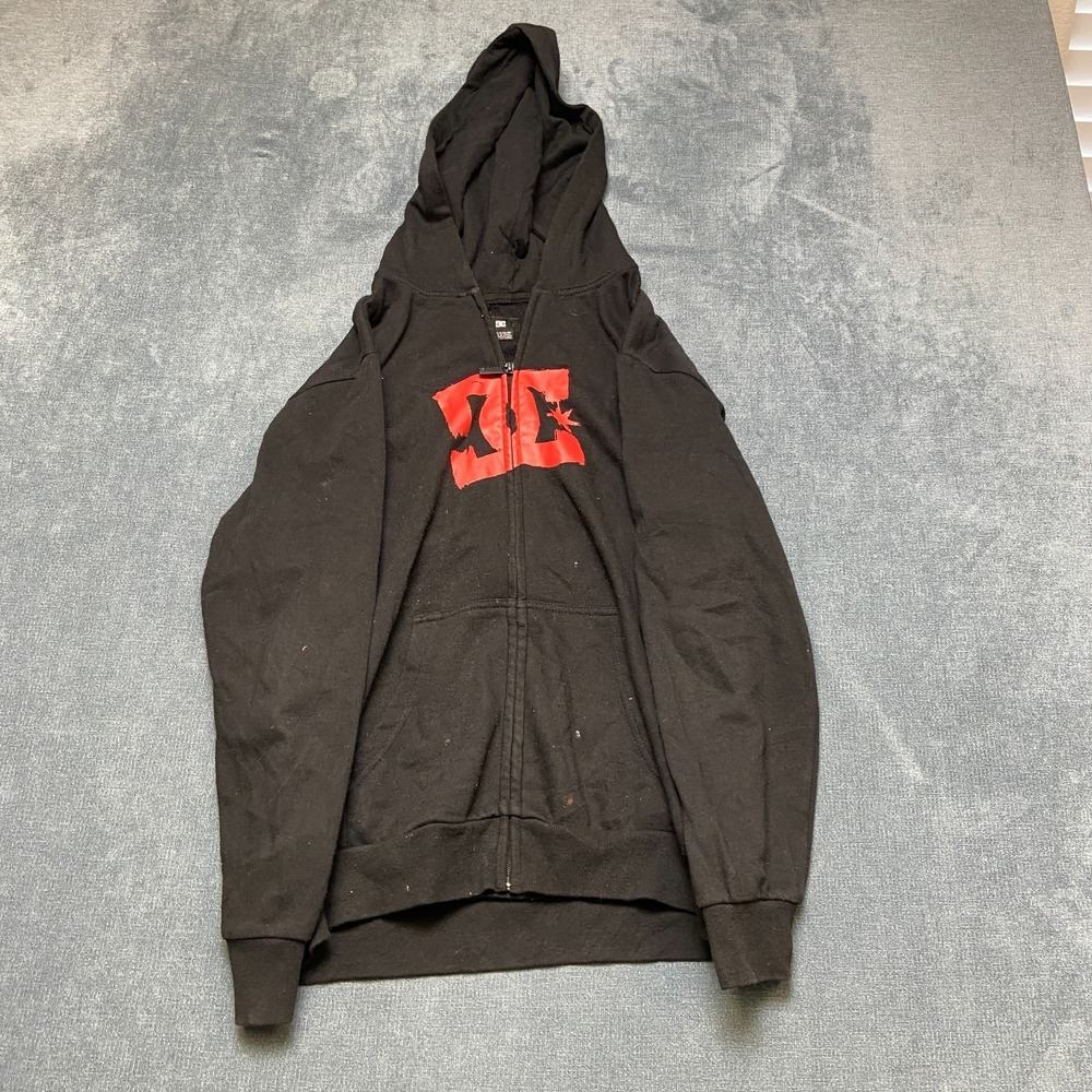 DC Shoes Hoodie Boys Large Black Fleece Lined Raglan Sleeve Outdoor Full Zip